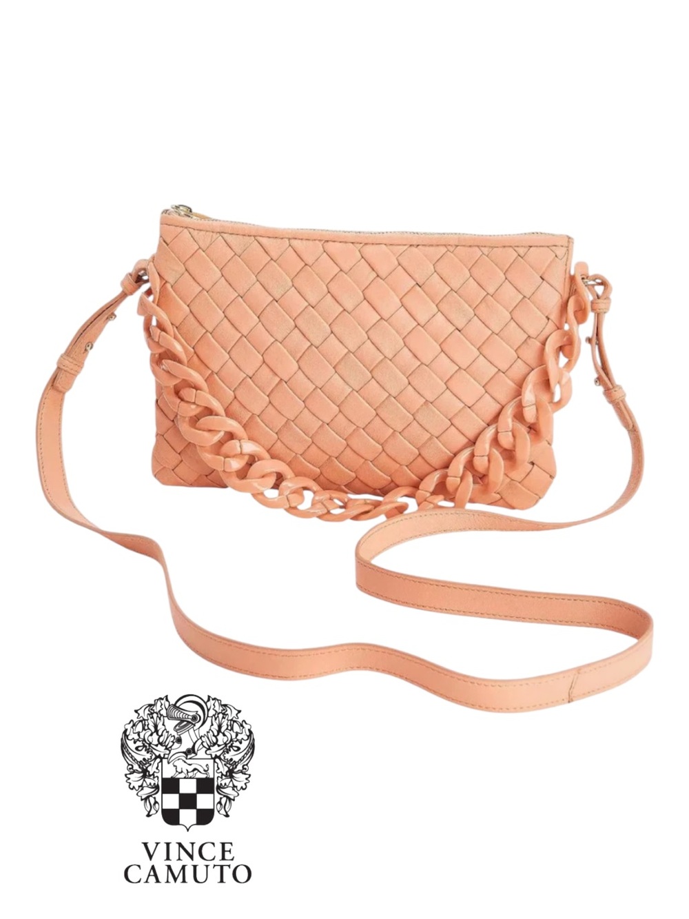 Vince Camuto ADYNA Peach Woven Leather Crossbody with Chain Detail NIP!